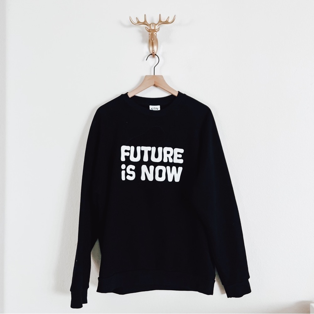 FISN Future Is Now Men’s Black/White Crew Sweater Size XL NWOT
